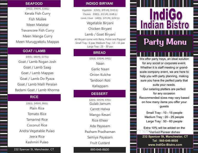 IndiGo Indian Bistro - Manchester, CT menu_pic
