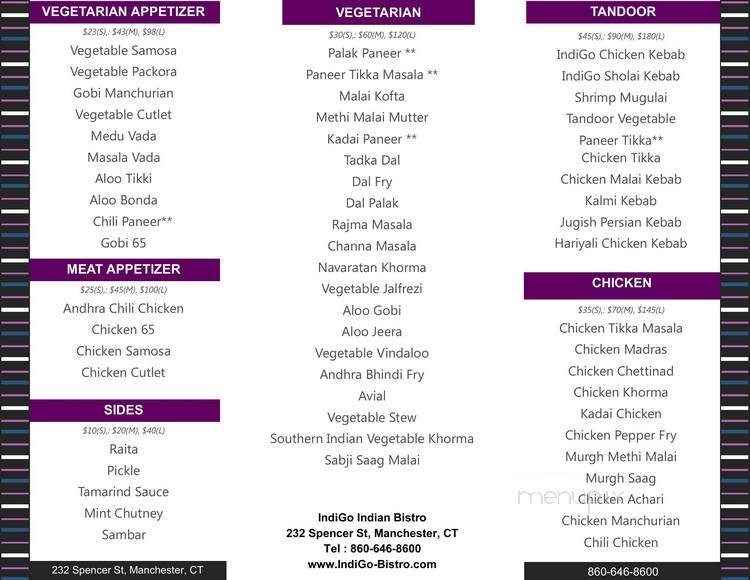 IndiGo Indian Bistro - Manchester, CT menu_pic