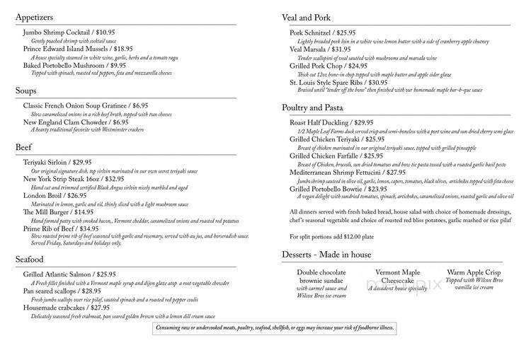 The Mill Tavern - Londonderry, VT menu_pic