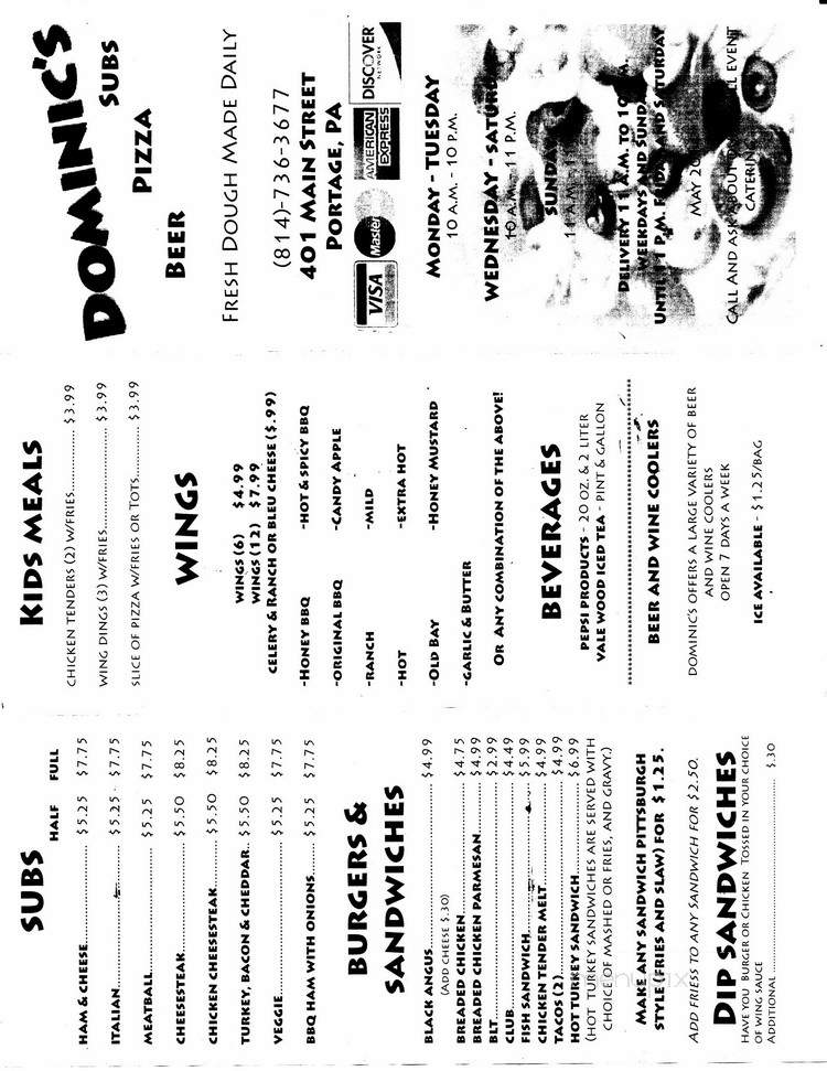 Dominic's Six Pack - Portage, PA menu_pic