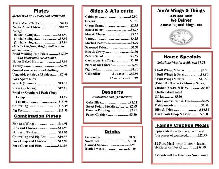 Ann's Wings & Things - Stafford, VA menu_pic