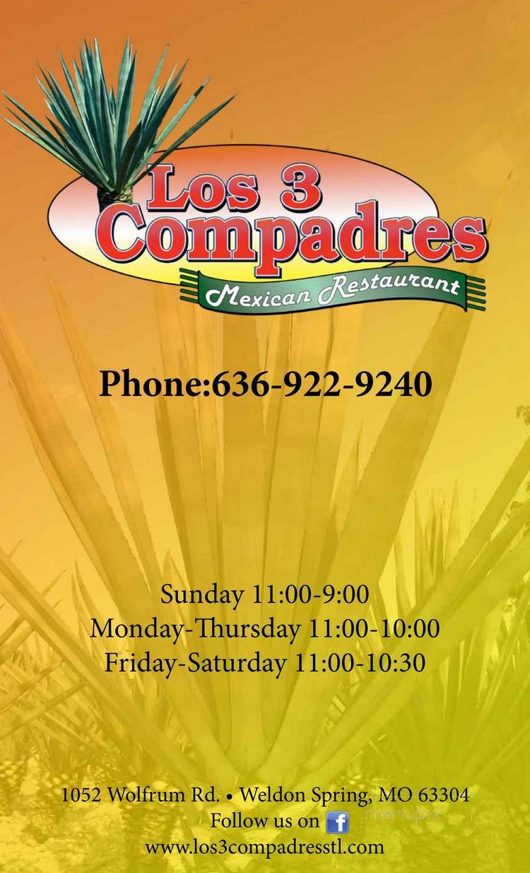 Los 3 Compadres Mexican Restaurant - Weldon Spring, MO menu_pic