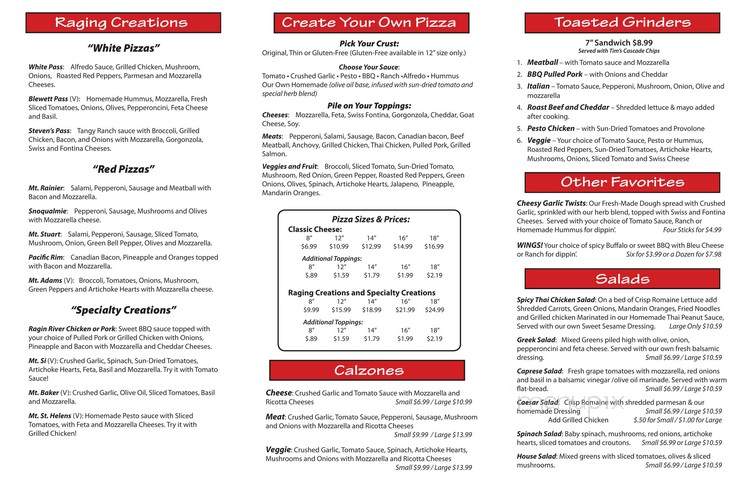 Raging River Pizza Co - Fall City, WA menu_pic