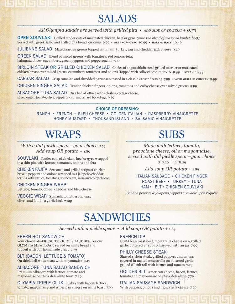 Olympia Restaurant - Gowanda, NY menu_pic