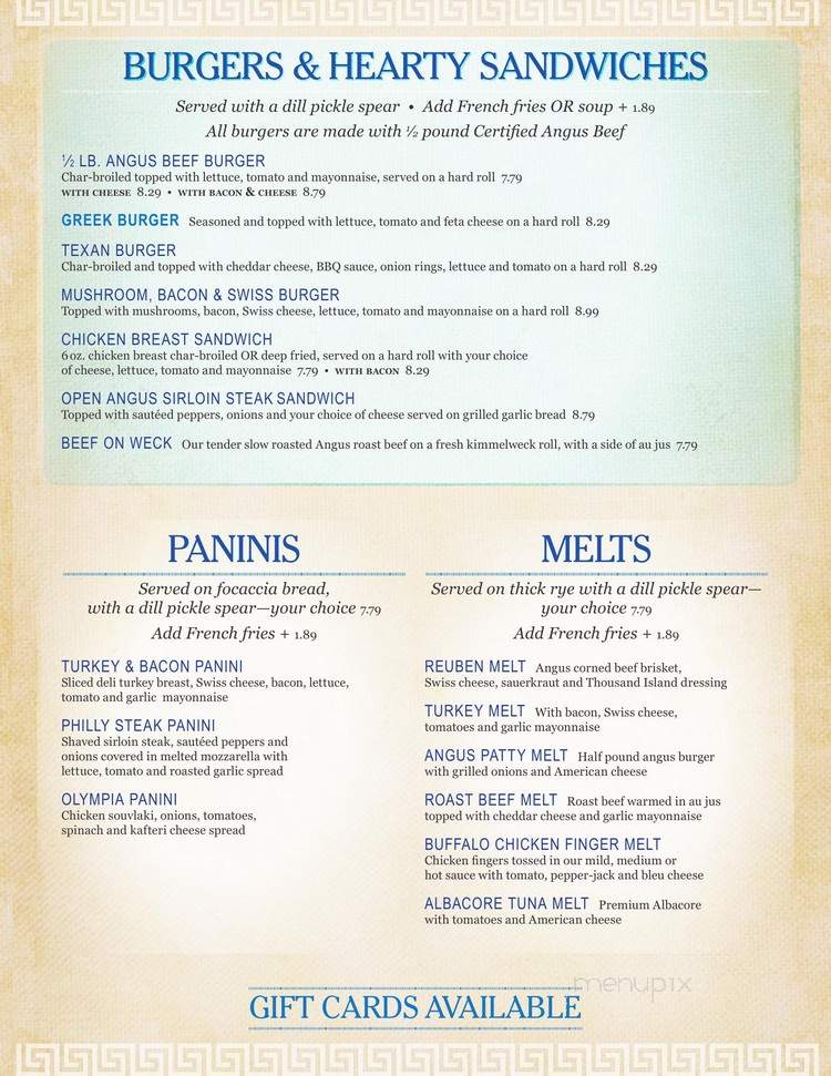 Olympia Restaurant - Gowanda, NY menu_pic