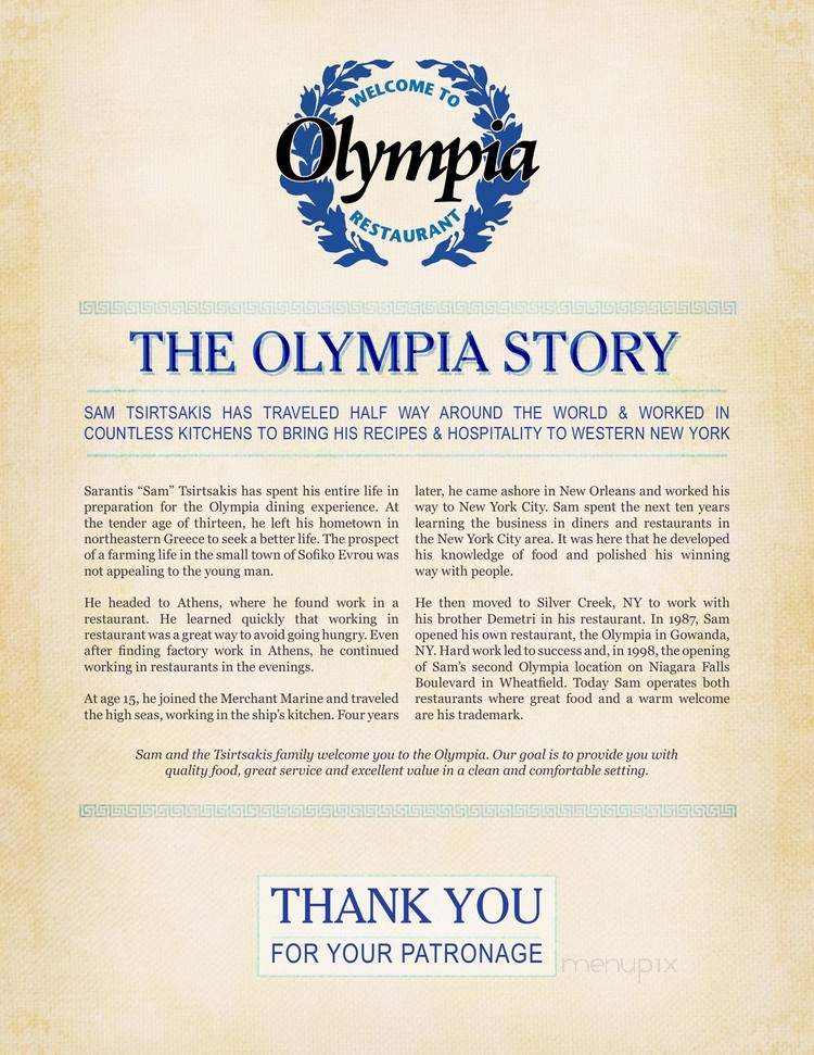 Olympia Restaurant - Gowanda, NY menu_pic