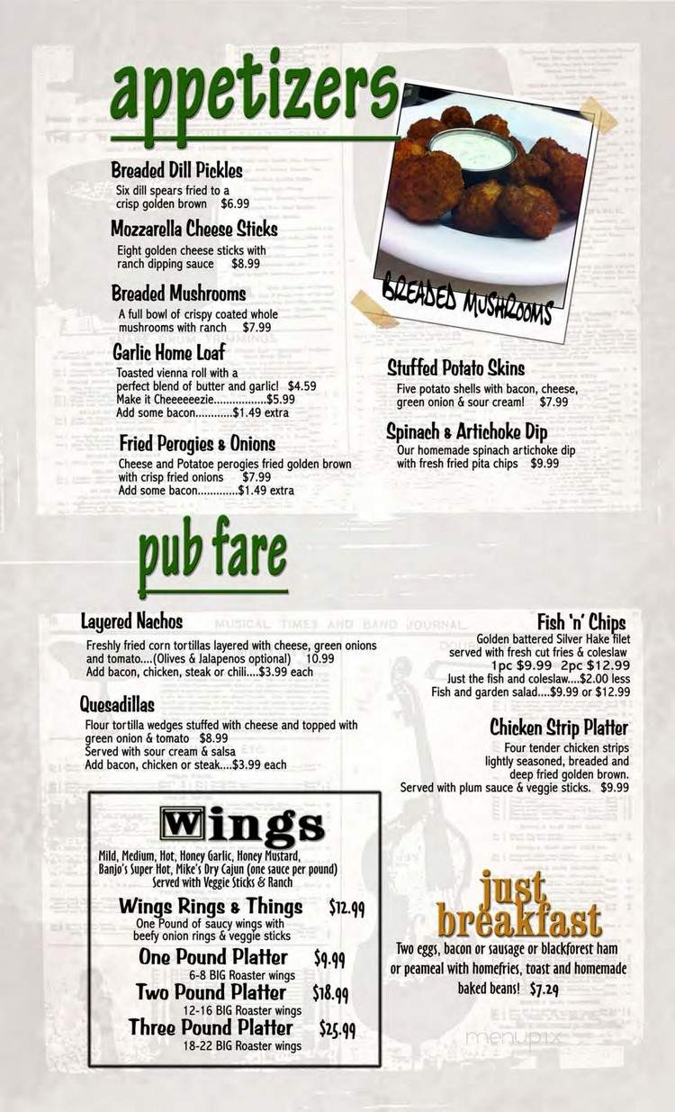 Banjo's Grill - Hastings, ON menu_pic
