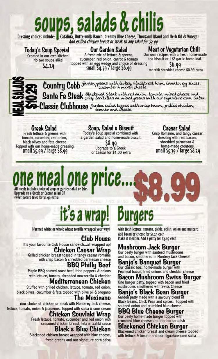 Banjo's Grill - Hastings, ON menu_pic