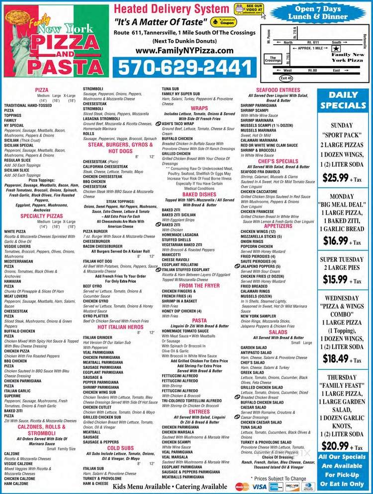 Family New York Pizza - Tannersville, PA menu_pic