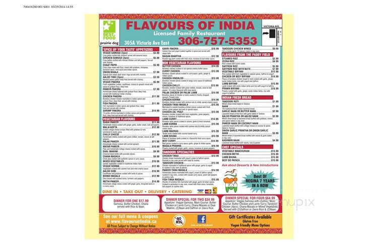 Flavours of India - Regina, SK menu_pic