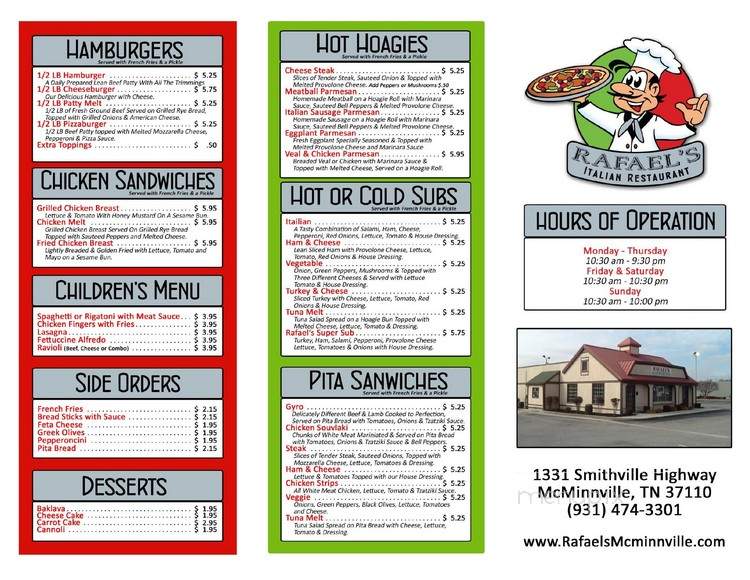 Rafael's Italian Restaurant - McMinnville, TN menu_pic