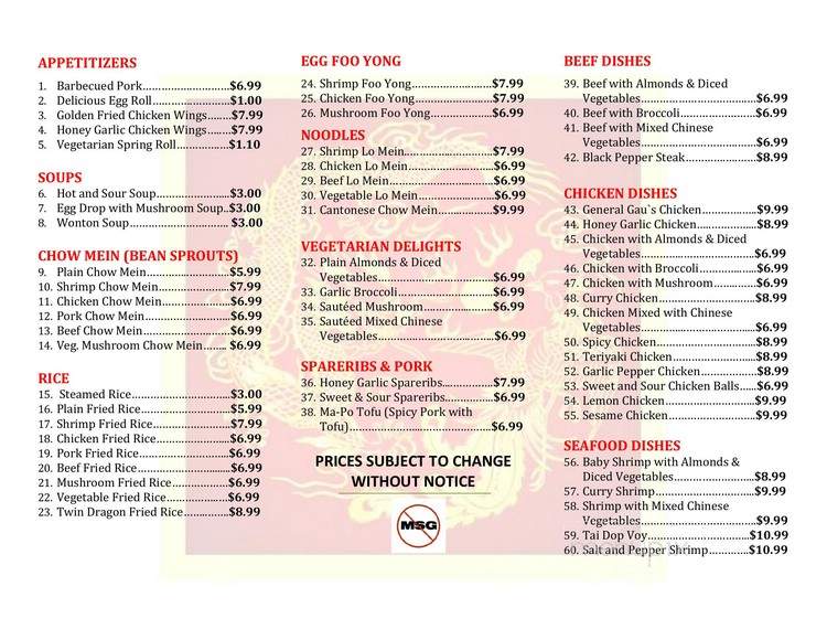 Twin Dragon Restaurant - Owen Sound, ON menu_pic