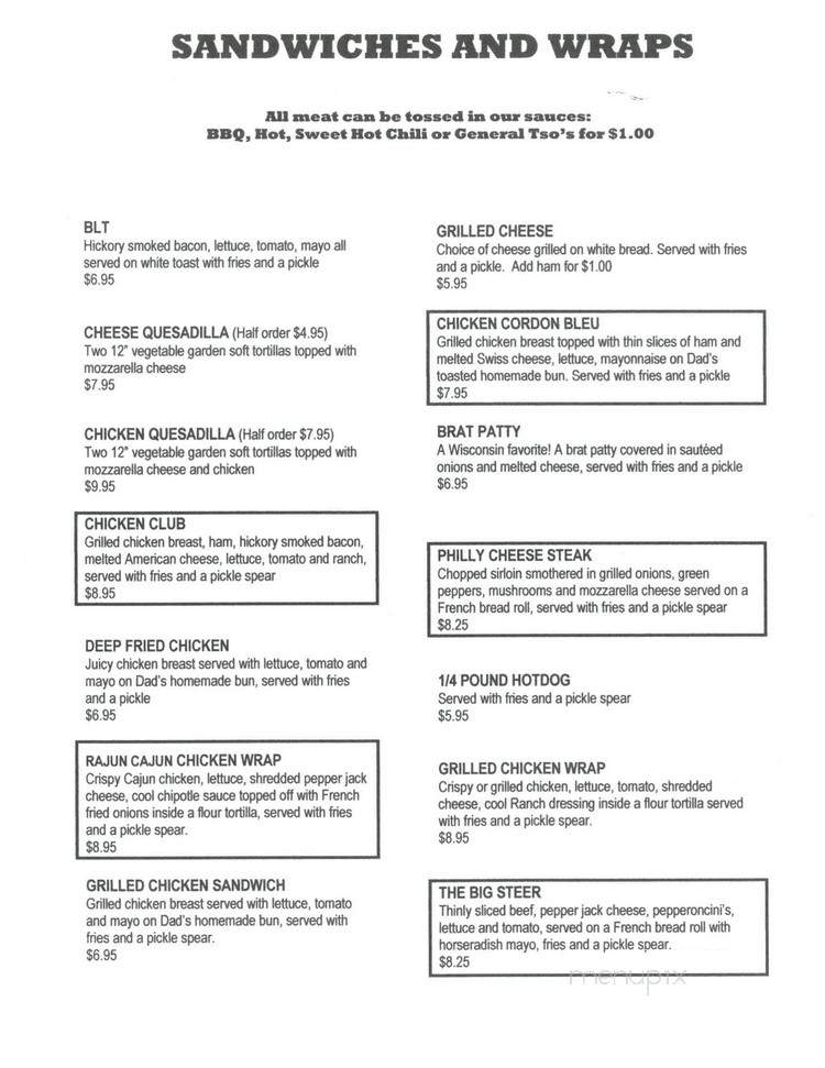 Fisher's Resort Bar & Grill - Rhinelander, WI menu_pic