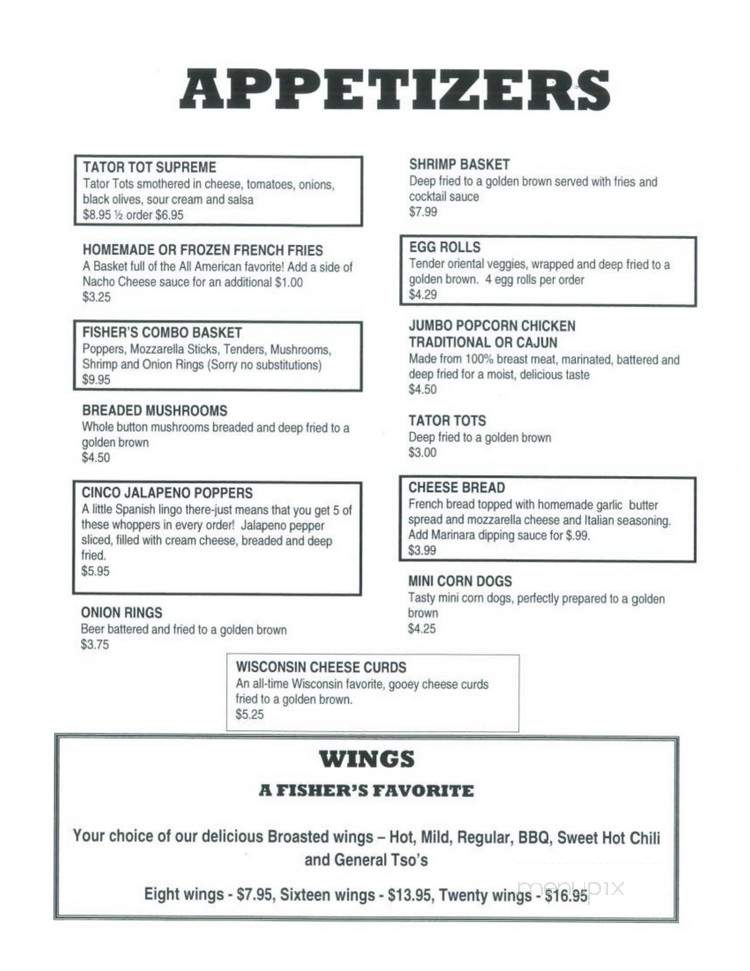 Fisher's Resort Bar & Grill - Rhinelander, WI menu_pic