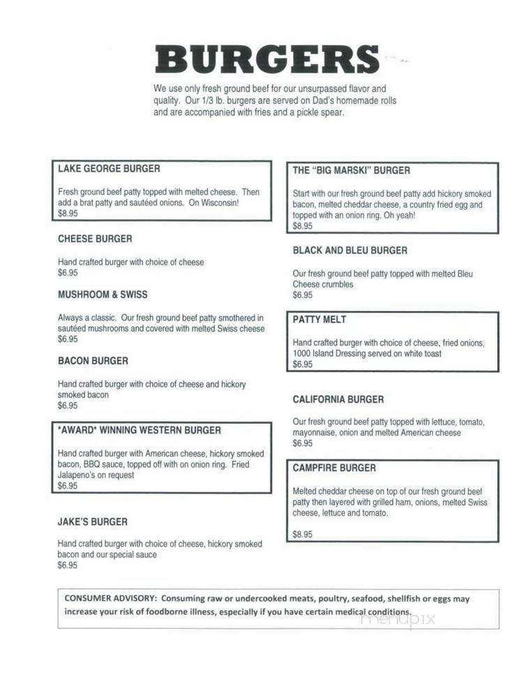 Fisher's Resort Bar & Grill - Rhinelander, WI menu_pic