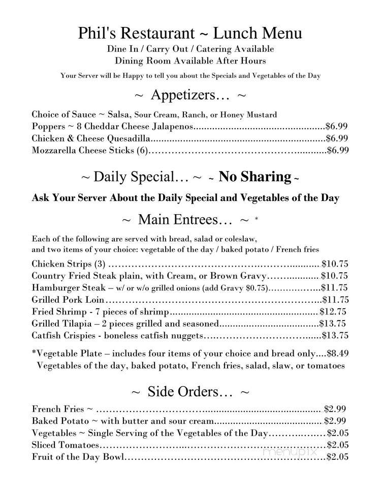 Phil's Restaurant - Hot Springs, AR menu_pic