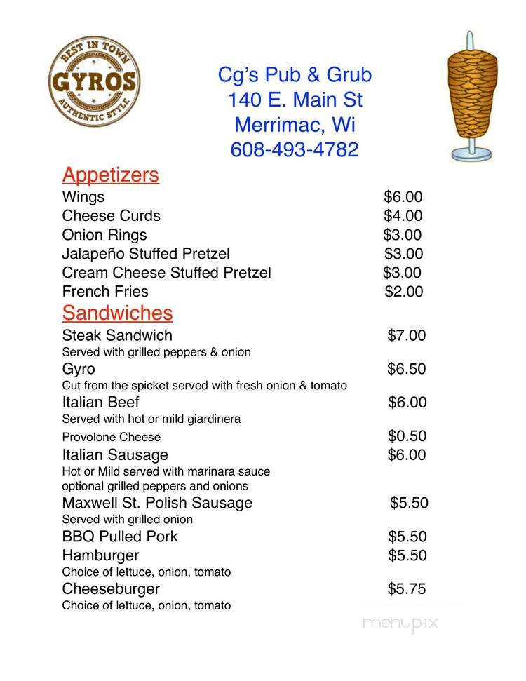 C-G's Pub & Grub - Merrimac, WI menu_pic