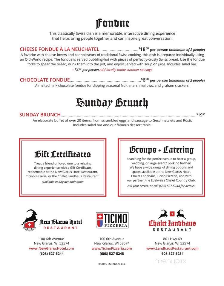 New Glarus Hotel Restaurants - New Glarus, WI menu_pic