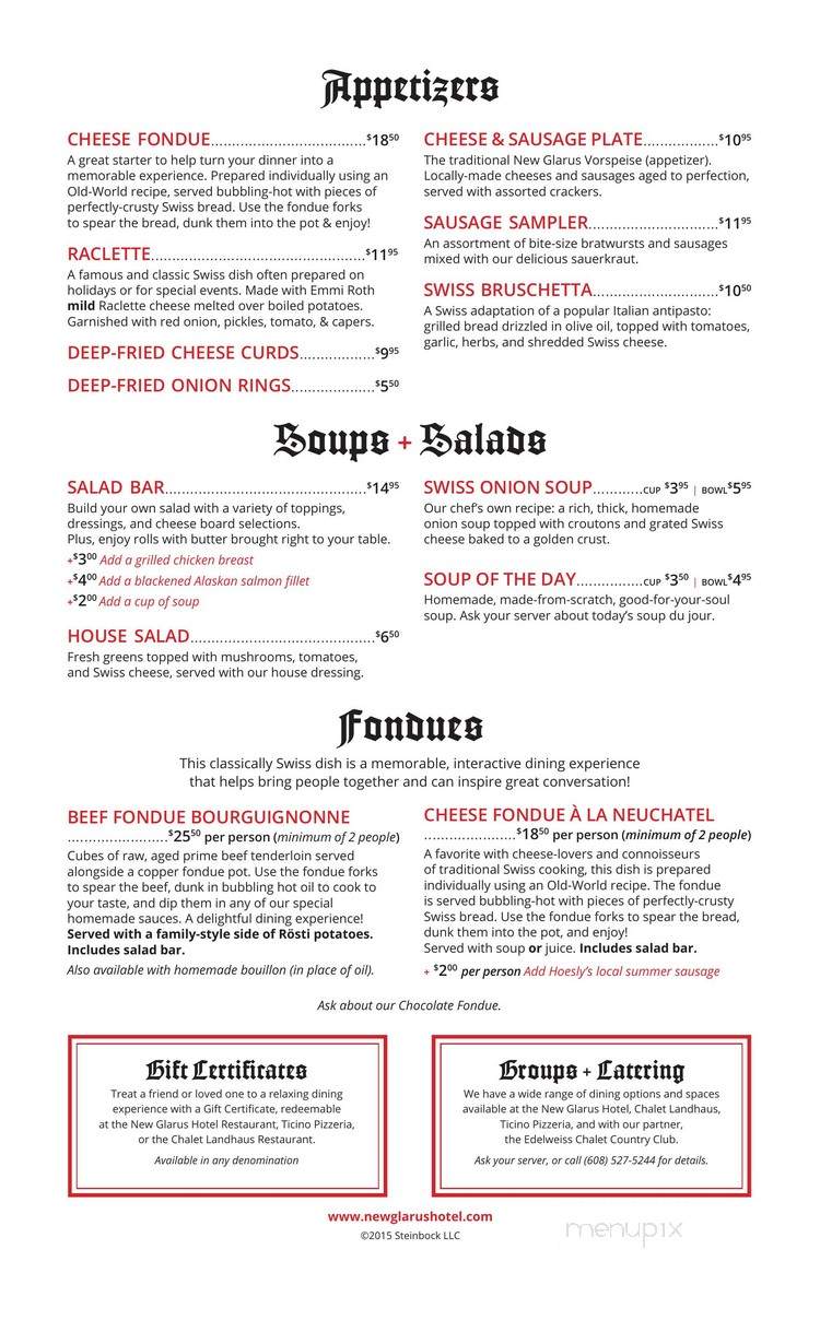 New Glarus Hotel Restaurants - New Glarus, WI menu_pic