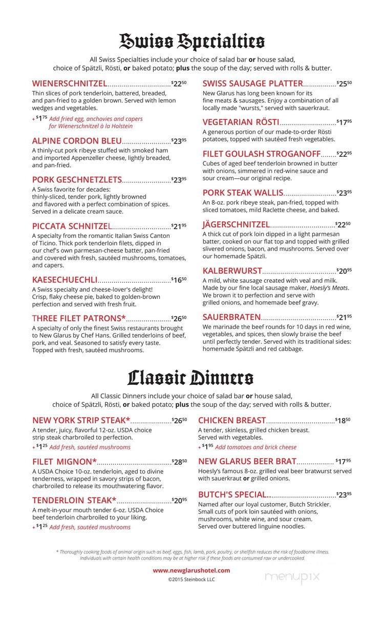 New Glarus Hotel Restaurants - New Glarus, WI menu_pic