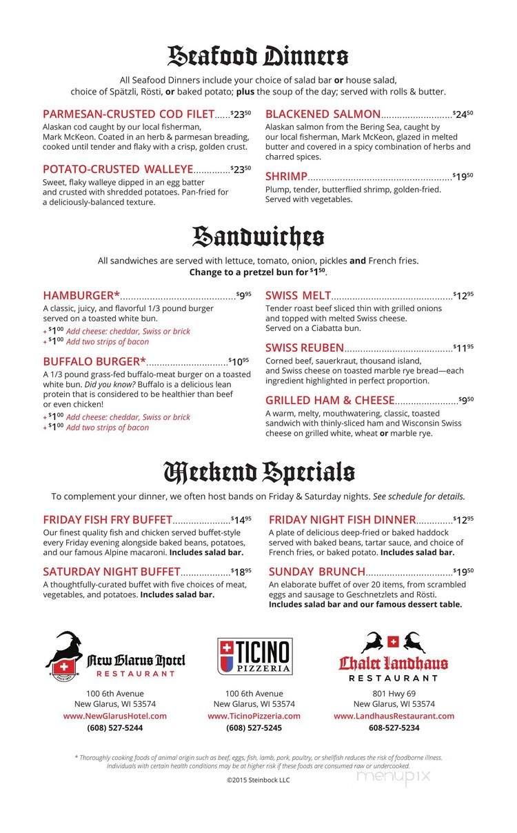 New Glarus Hotel Restaurants - New Glarus, WI menu_pic