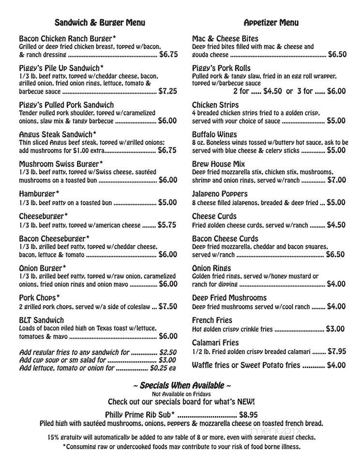 Piggy's Pub - Marathon, WI menu_pic