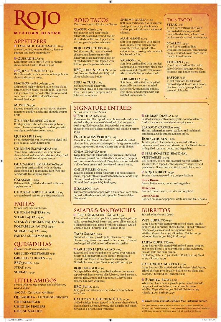 Rojo Mexican Bistro - Sterling Heights, MI menu_pic