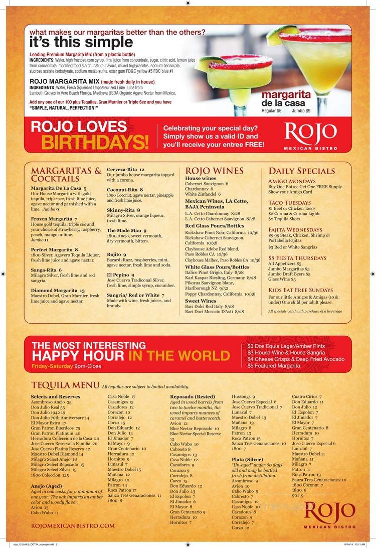 Rojo Mexican Bistro - Sterling Heights, MI menu_pic