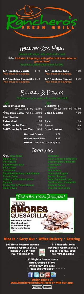 Ranchero's Fresh Grill - Douglas, GA menu_pic