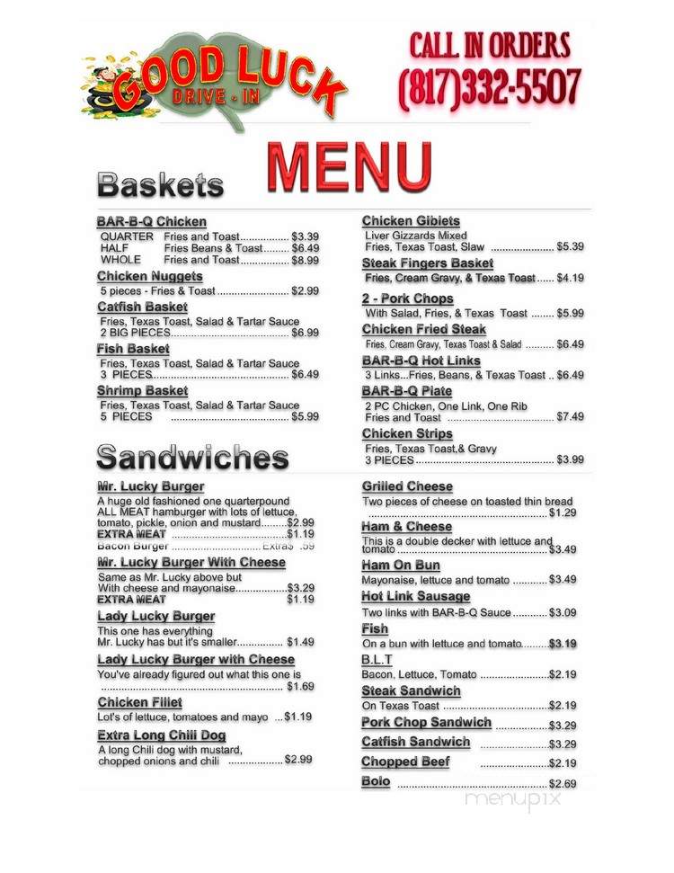 Good Luck Drive In - Fort Worth, TX menu_pic
