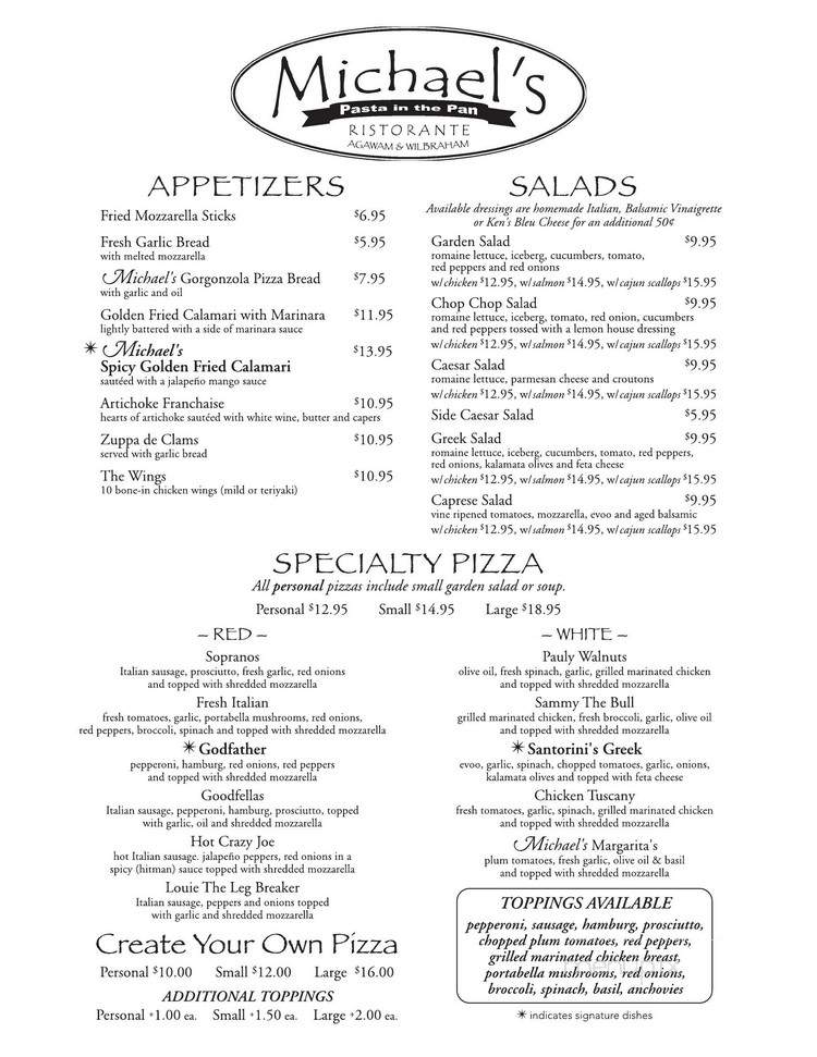 Michael's Pasta in the Pan - Wilbraham, MA menu_pic