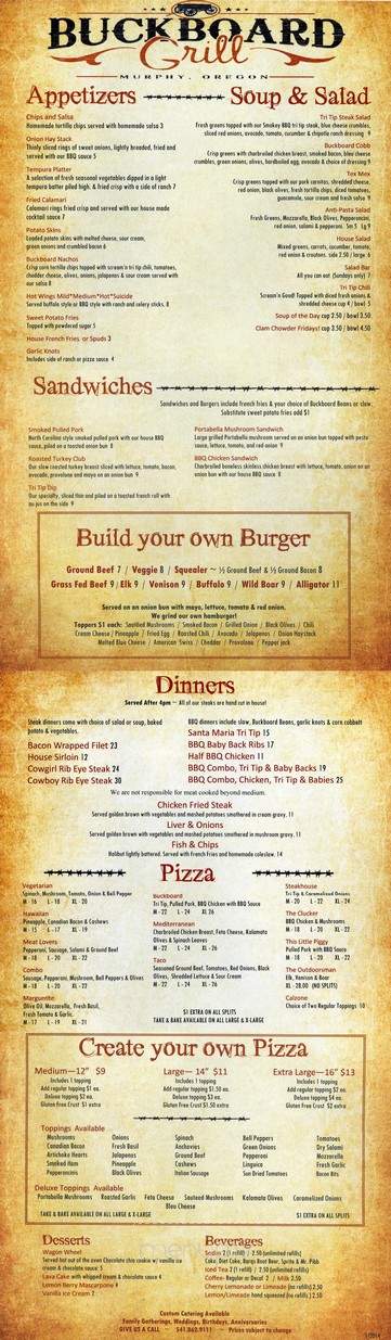 Buckboard Grill - Grants Pass, OR menu_pic