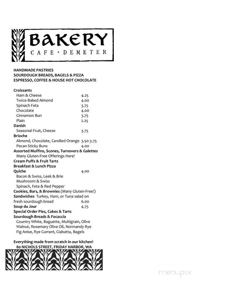 Cafe Demeter - Friday Harbor, WA menu_pic