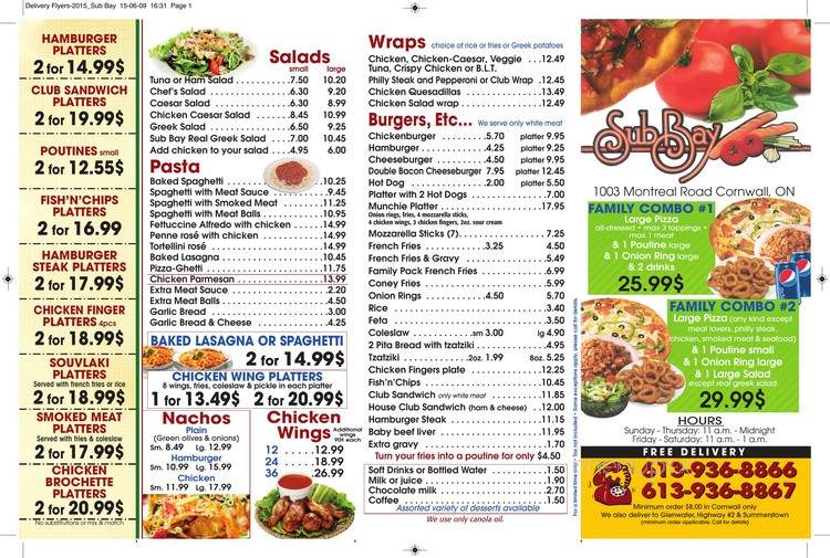 Sub Bay - Cornwall, ON menu_pic