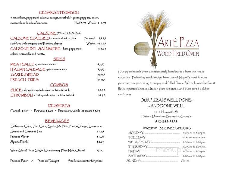 Arte Pizza - Brunswick, GA menu_pic
