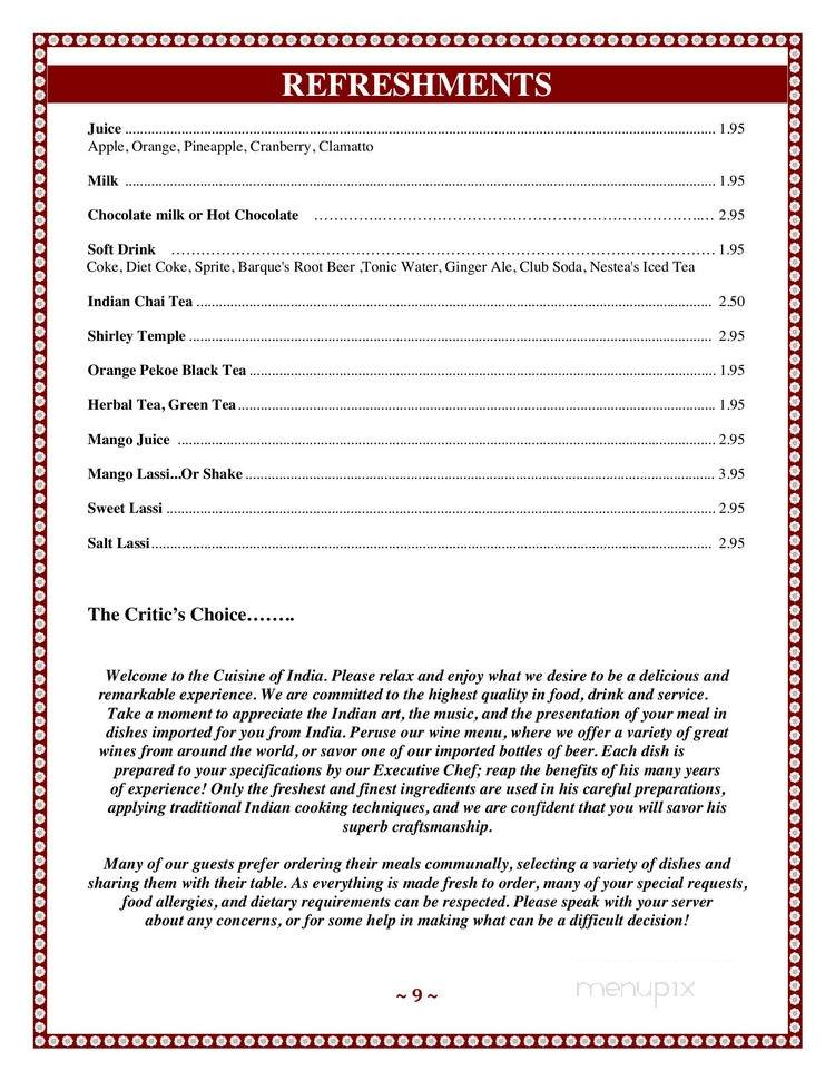 Cuisine Of India - Castlegar, BC menu_pic