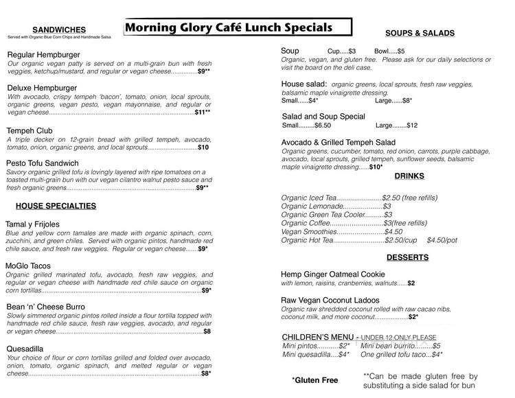 Morning Glory Cafe - Flagstaff, AZ menu_pic