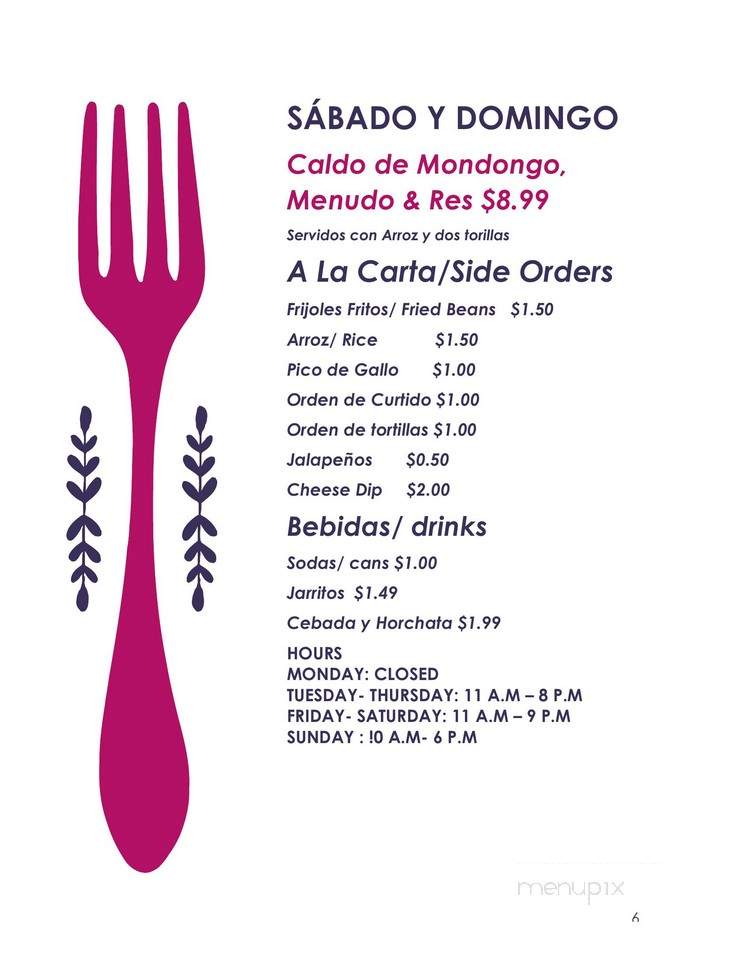 Los Izotes Restaurant - Lenoir, NC menu_pic