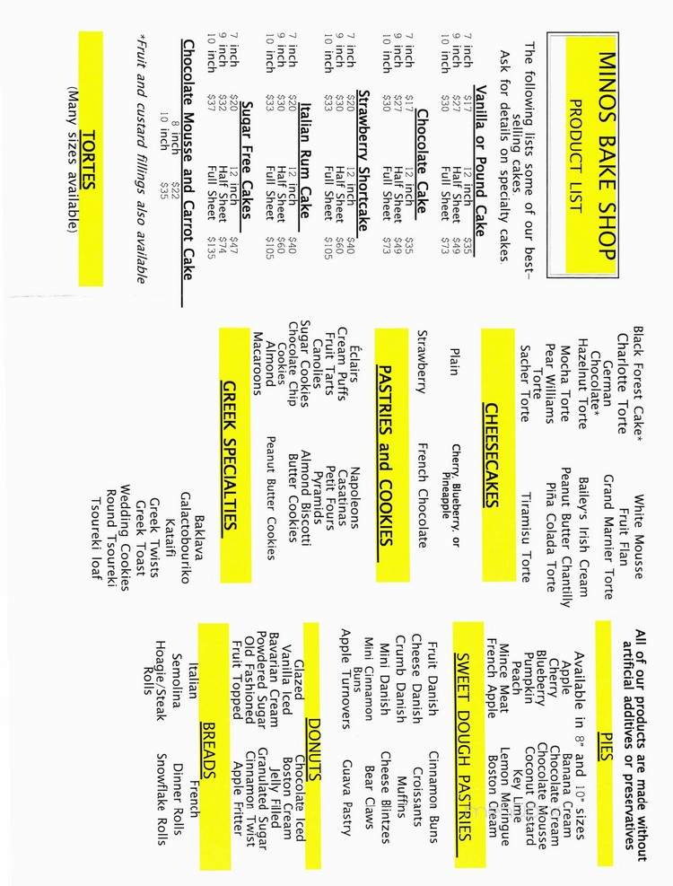 MINOS Bakery - Absecon, NJ menu_pic