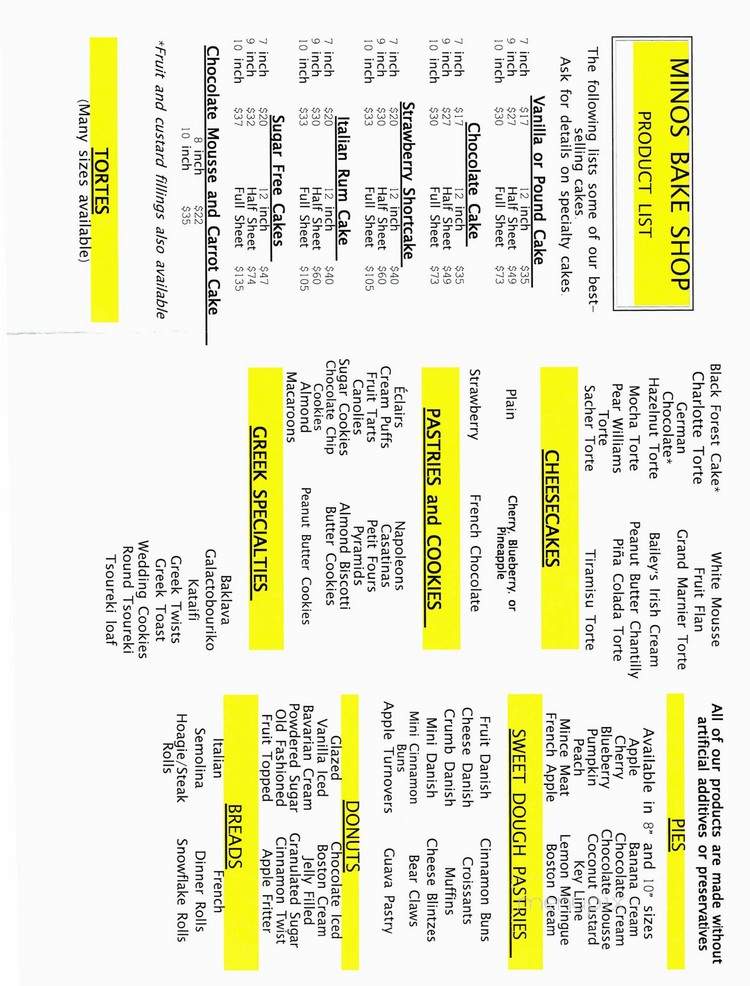 MINOS Bakery - Absecon, NJ menu_pic