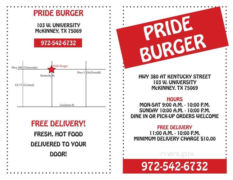 Pride Burgers - Mckinney, TX menu_pic