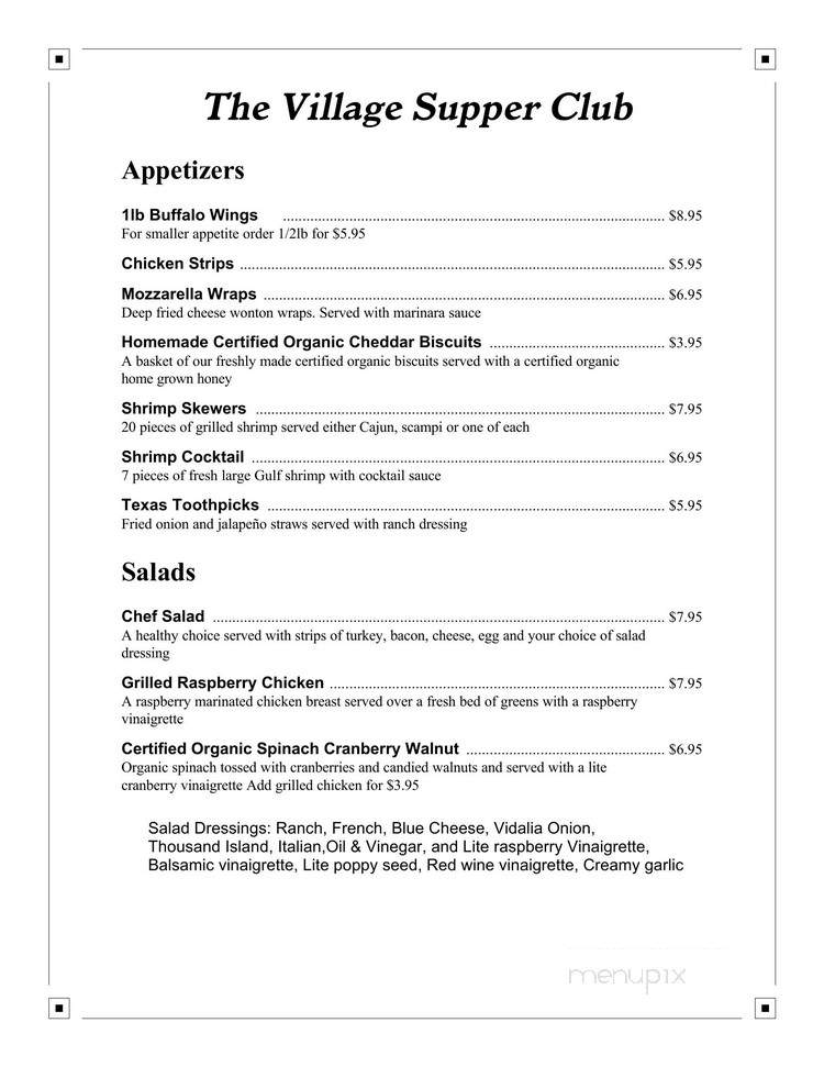 Village Supper Club - Pleasant Prairie, WI menu_pic