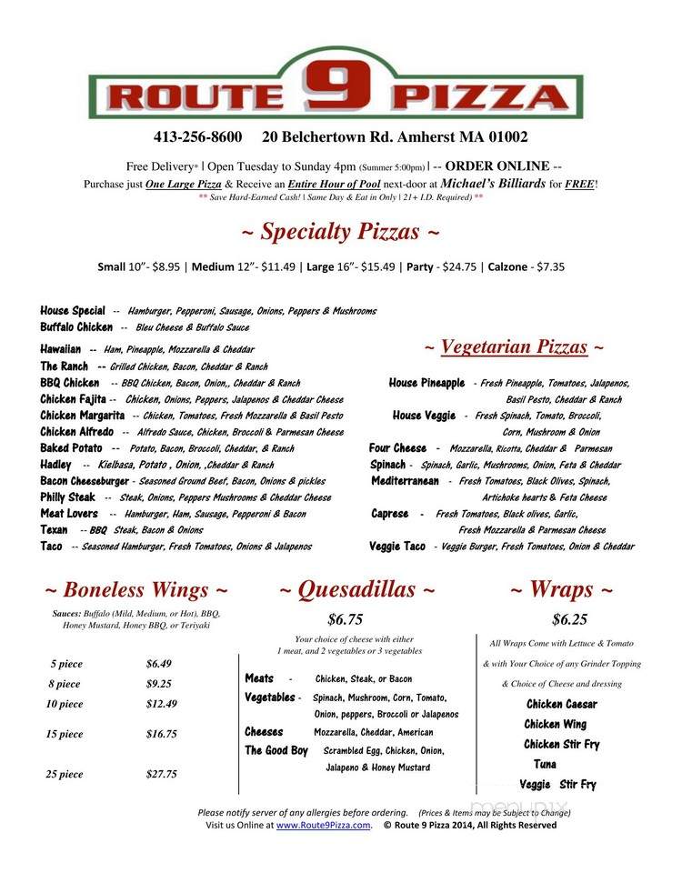Michael's Billiards & Sports - Amherst, MA menu_pic