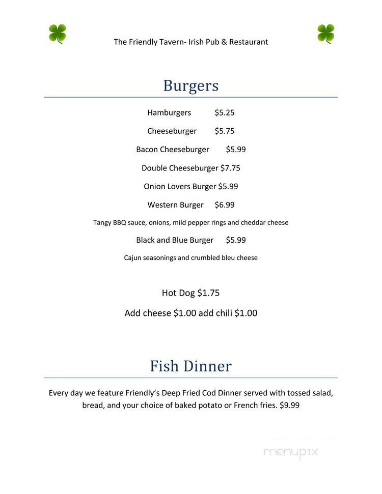 Friendly Tavern - DuBois, PA menu_pic