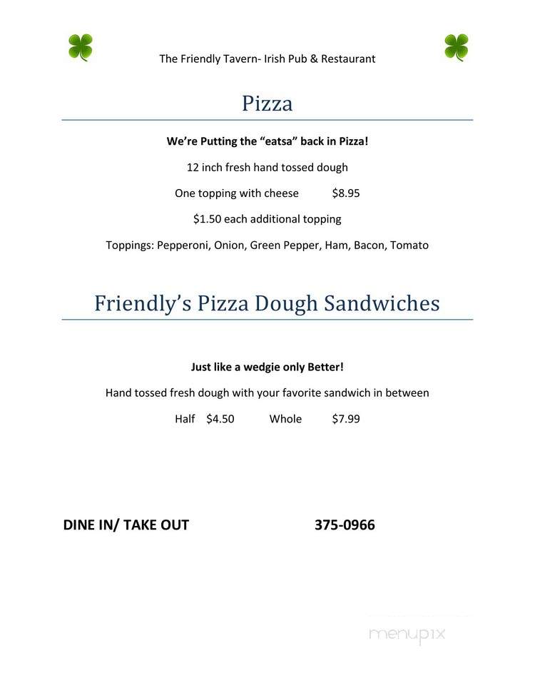 Friendly Tavern - DuBois, PA menu_pic