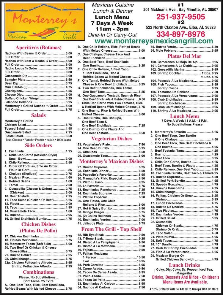 Monterey Mexican Grill - Bay Minette, AL menu_pic