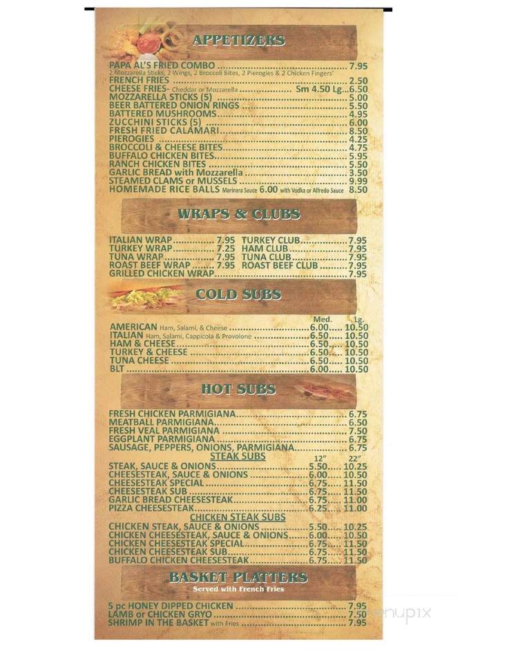 Papa Al's Italian Restaurant And Pizzaria - Palmerton, PA menu_pic