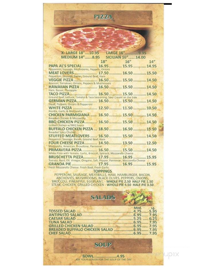 Papa Al's Italian Restaurant And Pizzaria - Palmerton, PA menu_pic