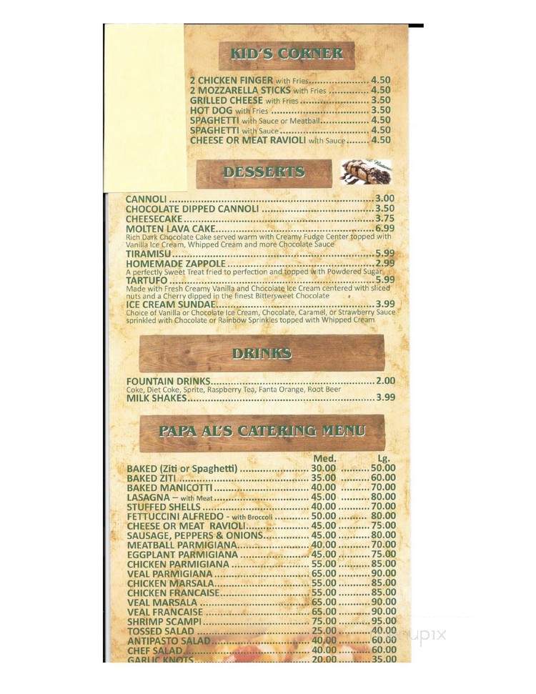 Papa Al's Italian Restaurant And Pizzaria - Palmerton, PA menu_pic