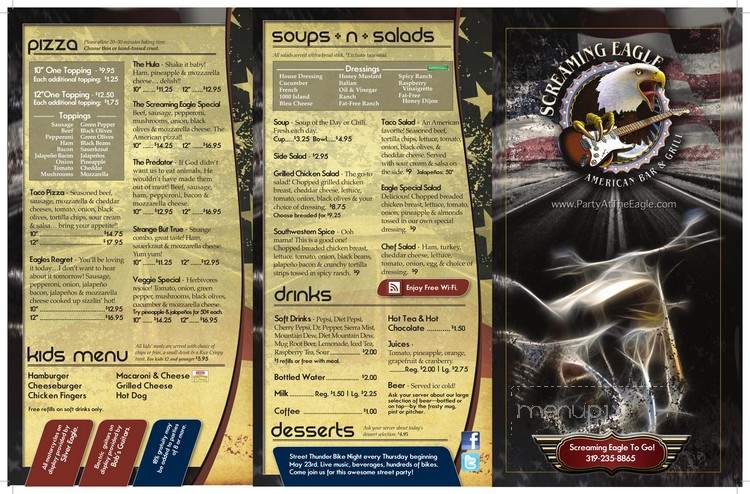 The Screaming Eagle - Waterloo, IA menu_pic